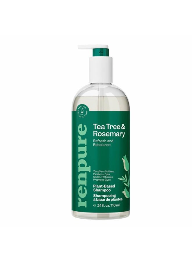 Renpure Plant Based Tea Tree and Rosemary Refresh and Rebalance Shampoo - Soothes Dry Scalp - Delivers Moisture and Shine - Rids Hair of Grime - Dye Free - Recyclable, Pump Bottle Design - 24 fl oz - Image 1